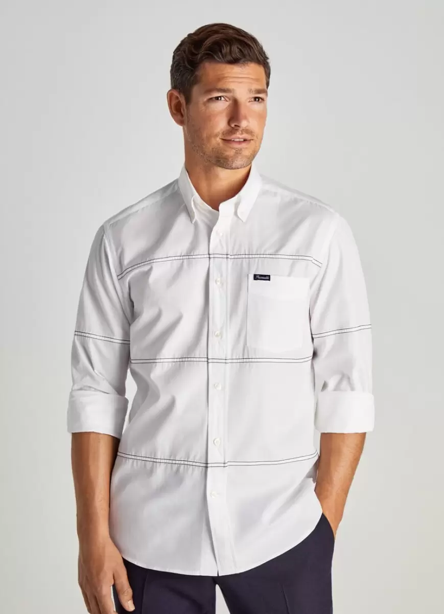 Hombre Faconnable Camisa Popelín Detalle Costuras Camisas White - 2