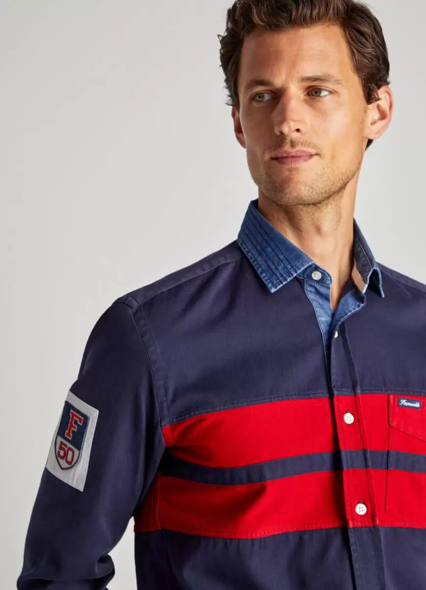 Camisas Hombre Camisa Rugby Gabardina Navy/Red Faconnable - 4