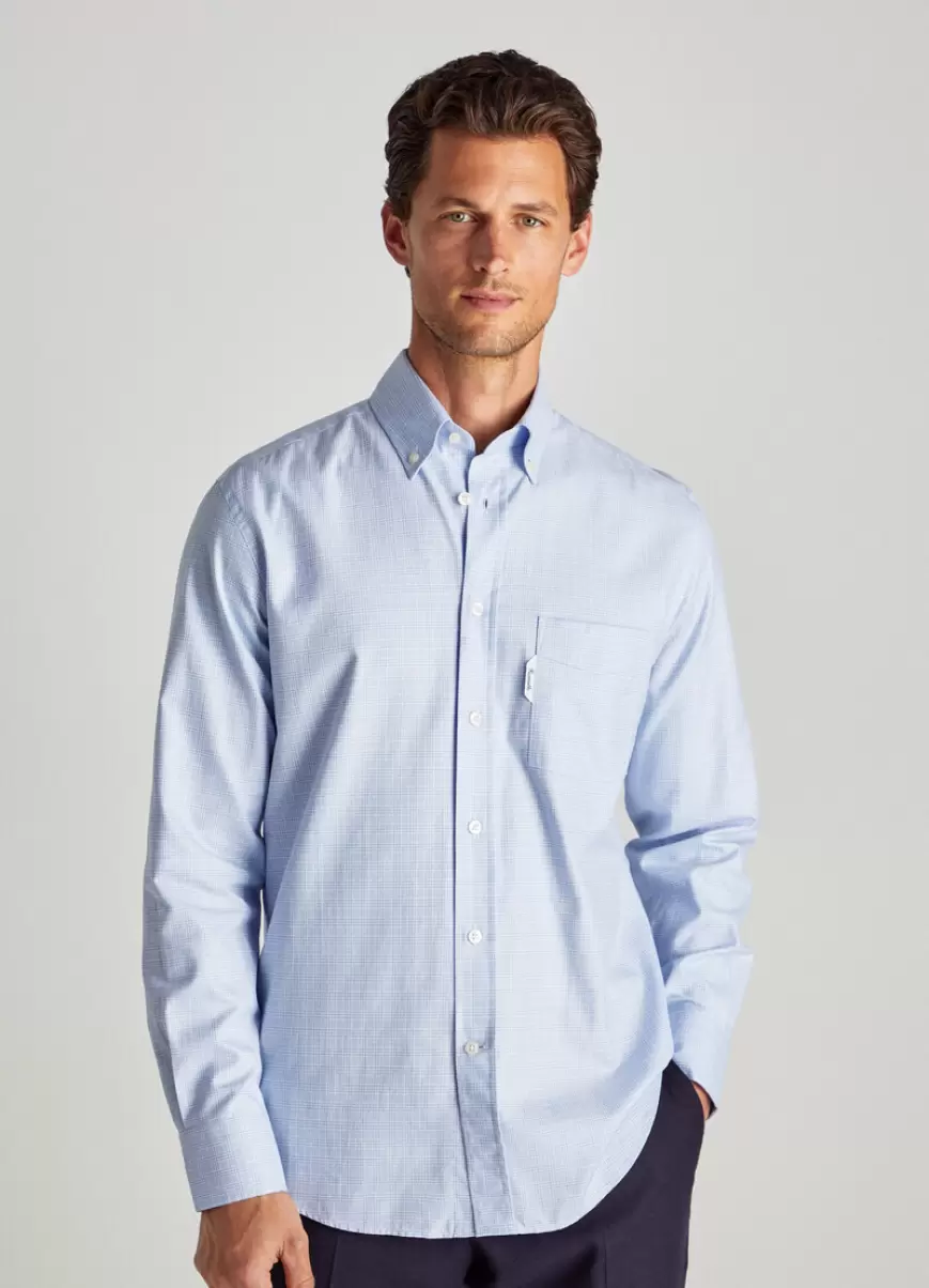 Faconnable Horizon Blue Camisa Cuadros Príncipe De Gales Camisas Hombre - 1
