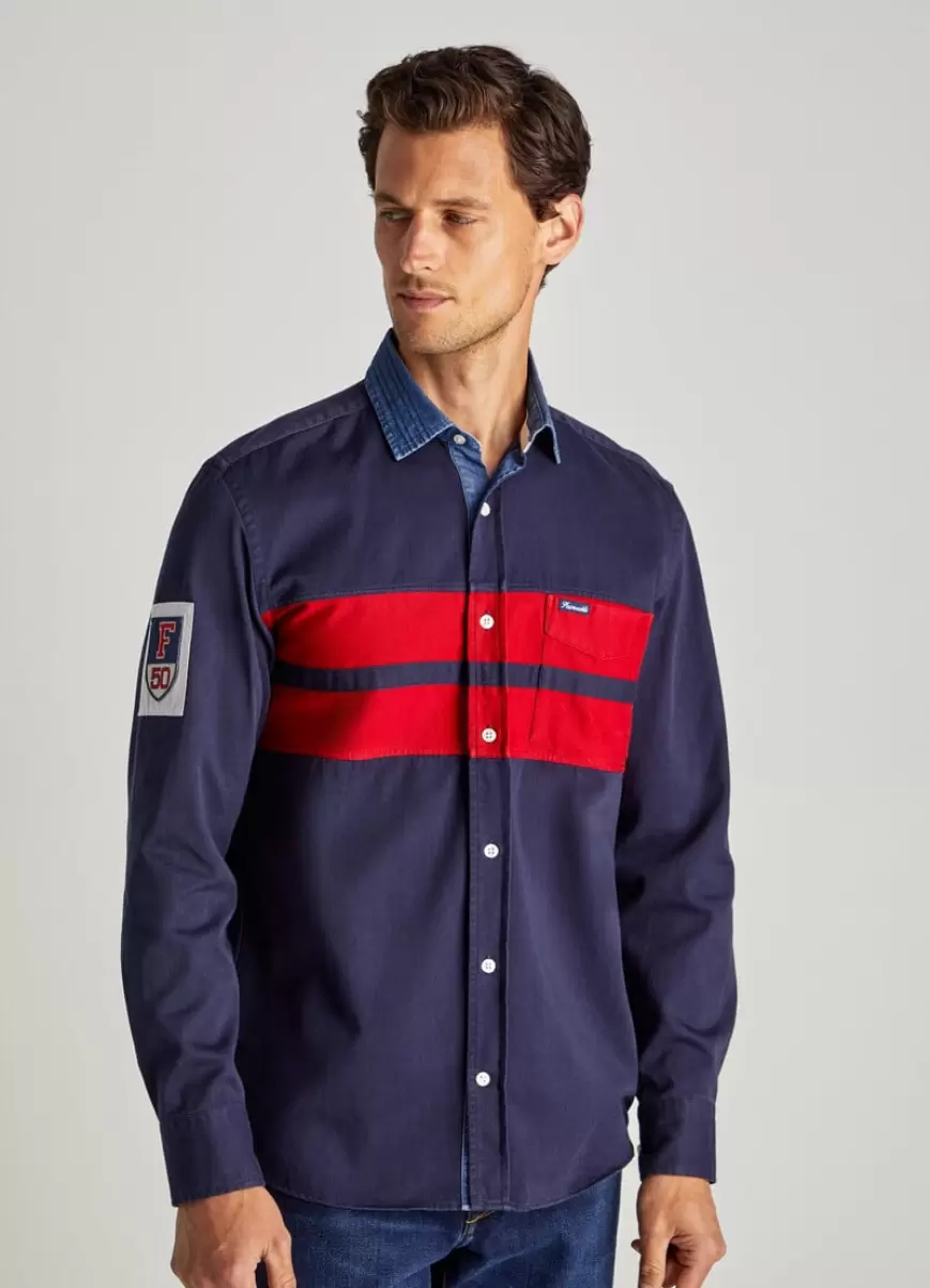 Hombre Camisas Icónicas Faconnable Navy/Red Camisa Rugby Gabardina