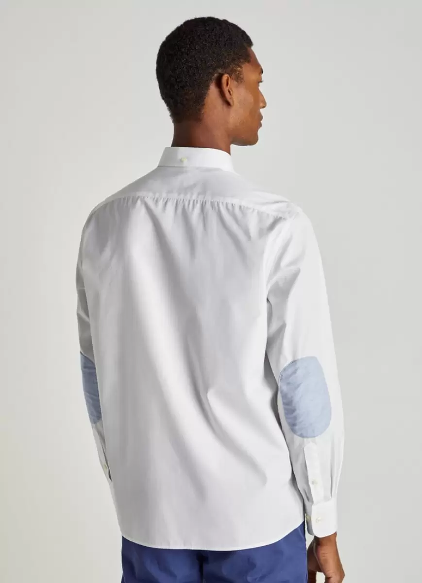 Camisas Icónicas Faconnable White/Blue Hombre Camisa Popelín Coderas - 2