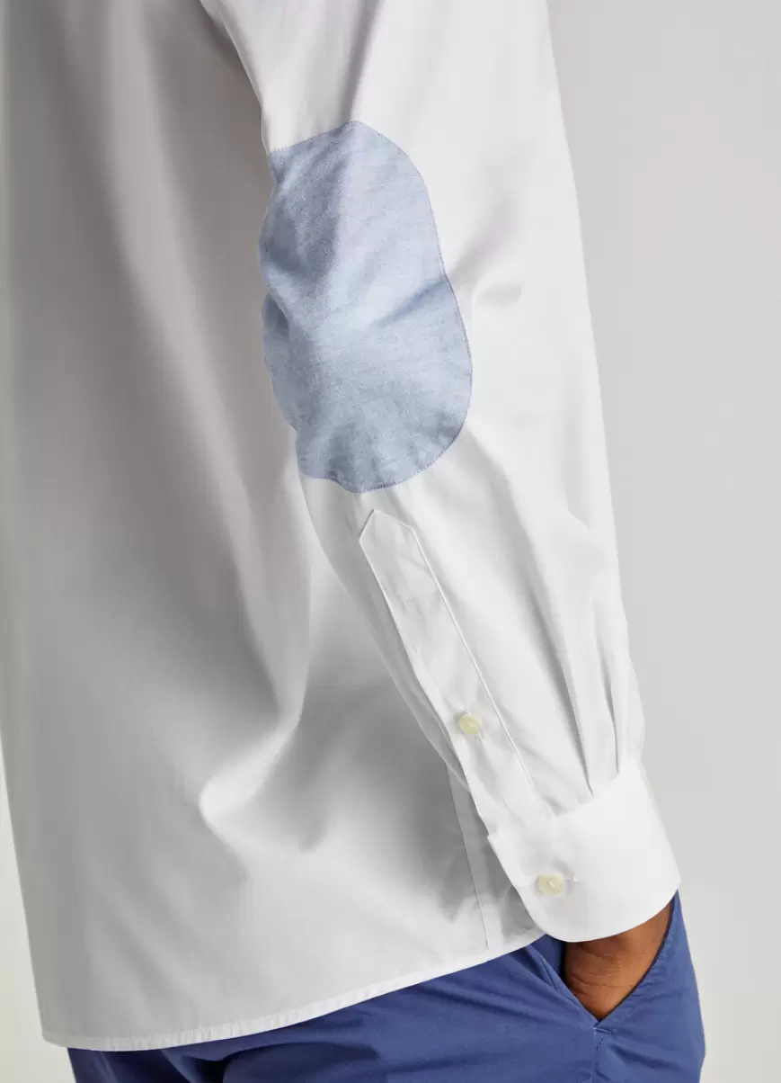 Camisas Icónicas Faconnable White/Blue Hombre Camisa Popelín Coderas - 3