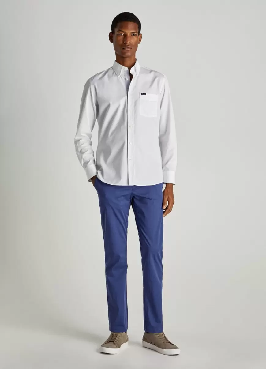 Camisas Icónicas Faconnable White/Blue Hombre Camisa Popelín Coderas - 4