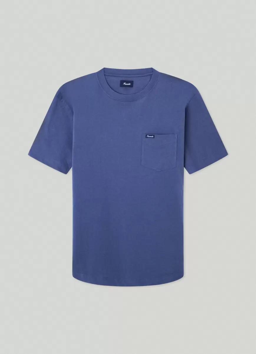 Hombre Camiseta Con Bolsillo Faconnable Pop Blue Polos Y Camisetas - 4