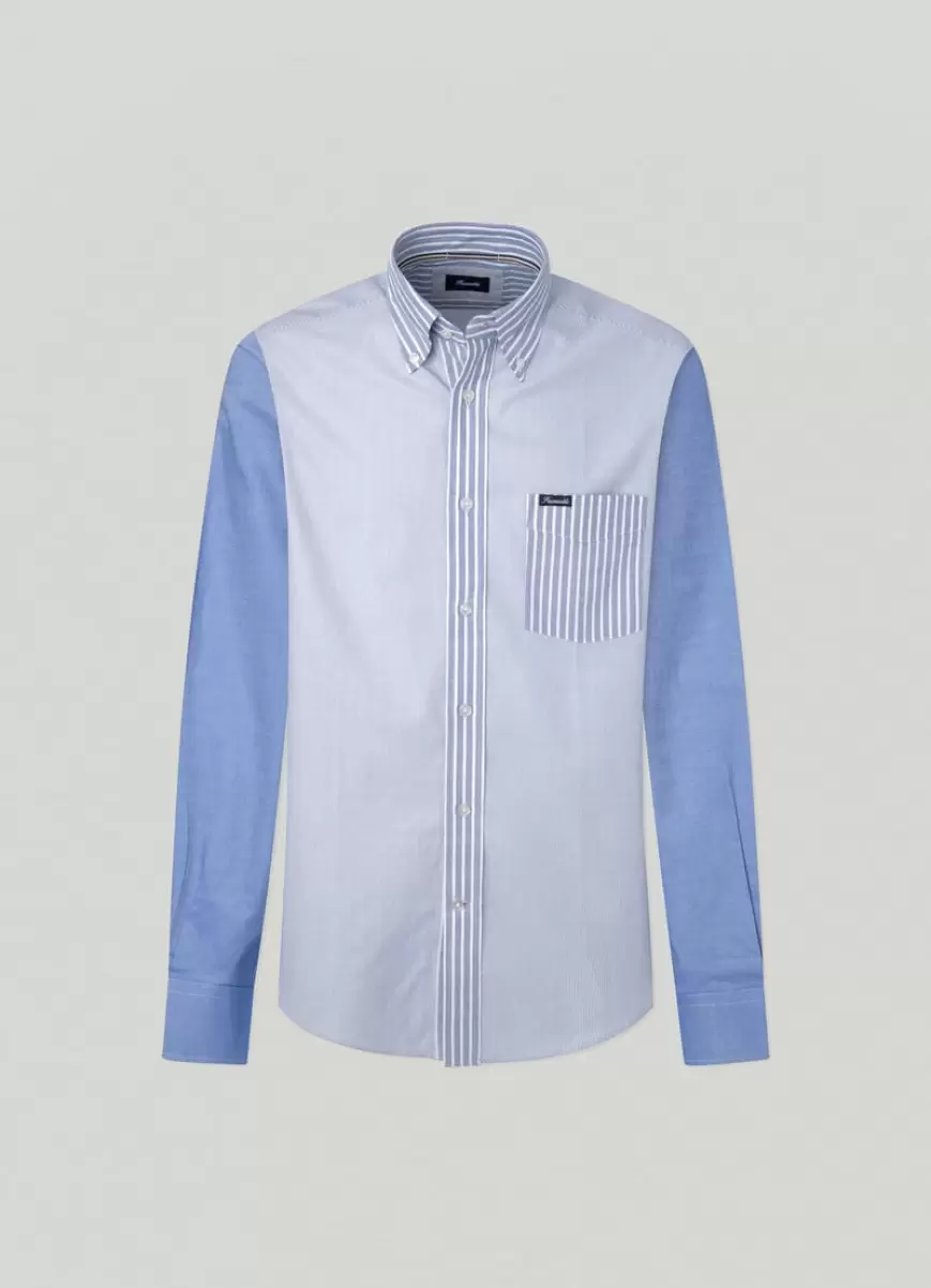 Iconique Capsule New Multi Blue Camisa Popelín Patchwork Faconnable Hombre - 4