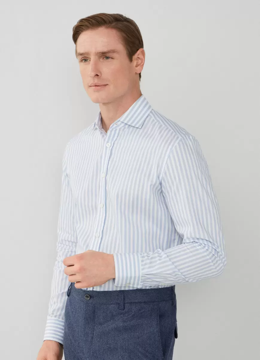 Hombre Blue/White Hackett London Camisa De Rayas Bengala Fit Slim Precio Reducido Camisas