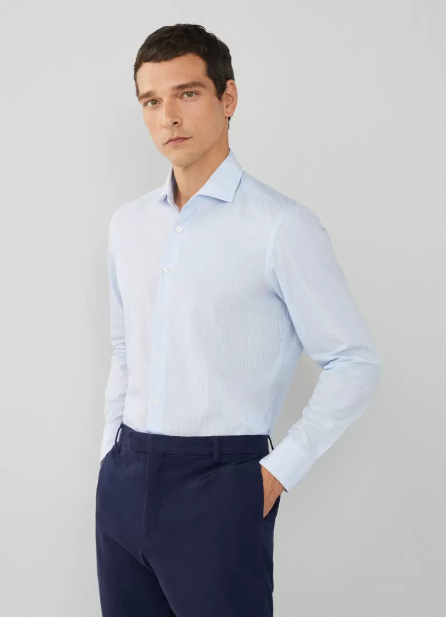 Camisa De Raya Fina Fit Slim Blue/White Hackett London Hombre Camisas Precio De Promoción