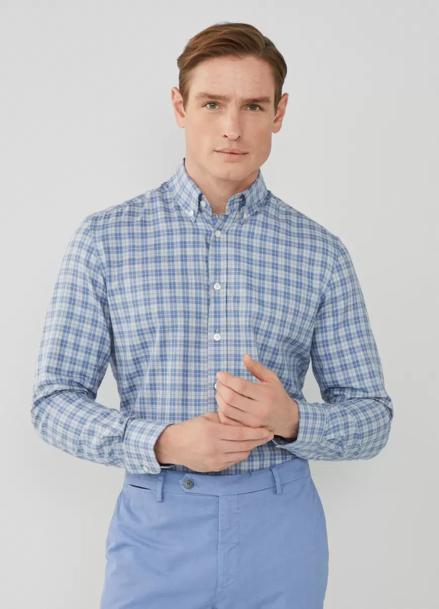 Promoción Camisa De Cuadros Fit Slim Hackett London Blue/Grey Hombre Camisas
