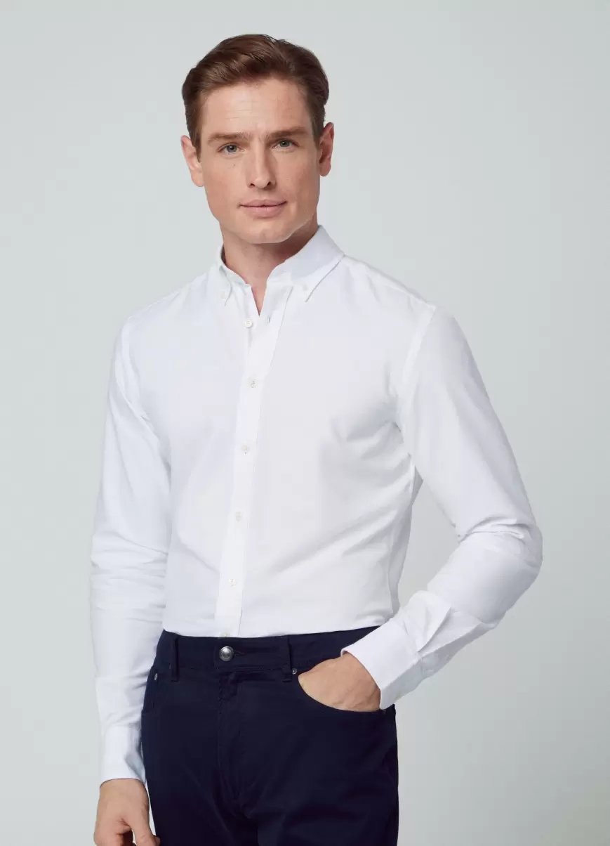 White/Taupe Camisa De Oxford Algodón Fit Slim Diseño Hackett London Camisas Hombre - 1