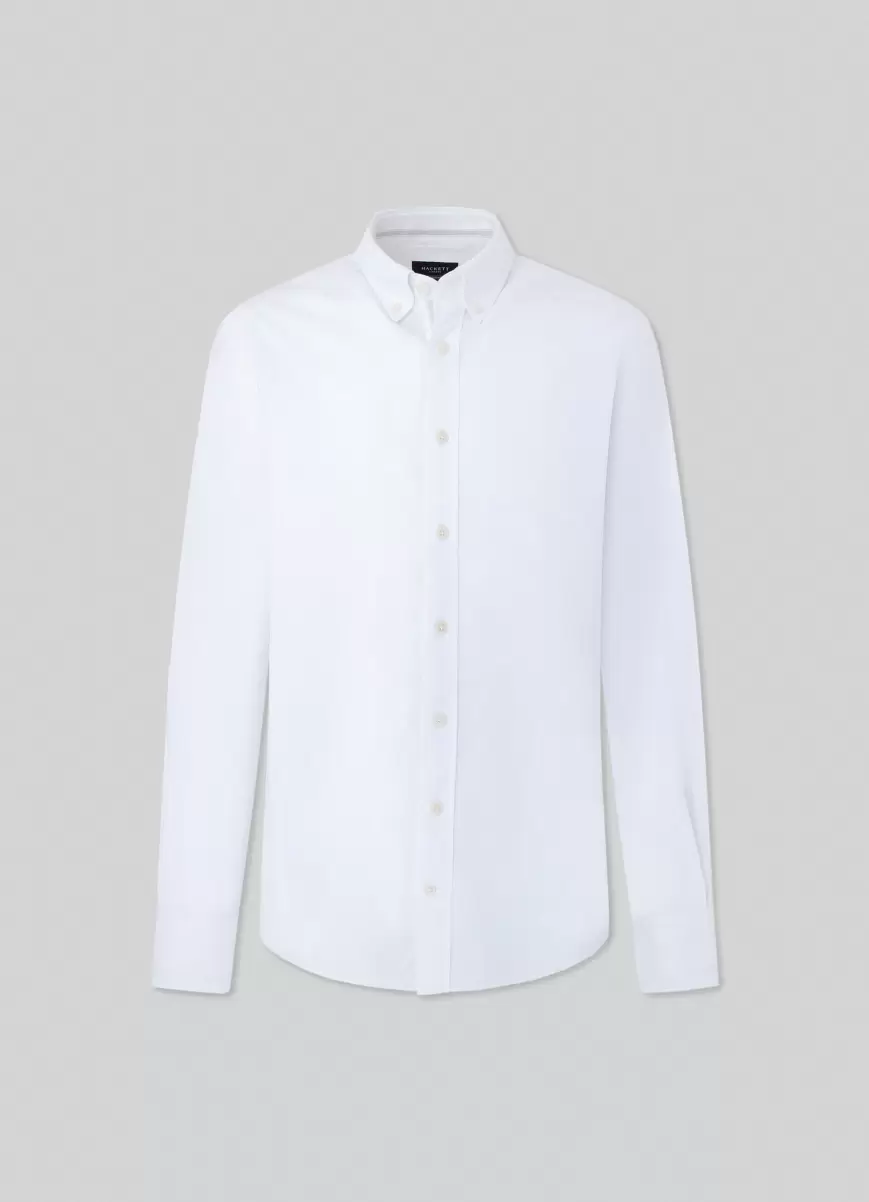 White/Taupe Camisa De Oxford Algodón Fit Slim Diseño Hackett London Camisas Hombre - 4