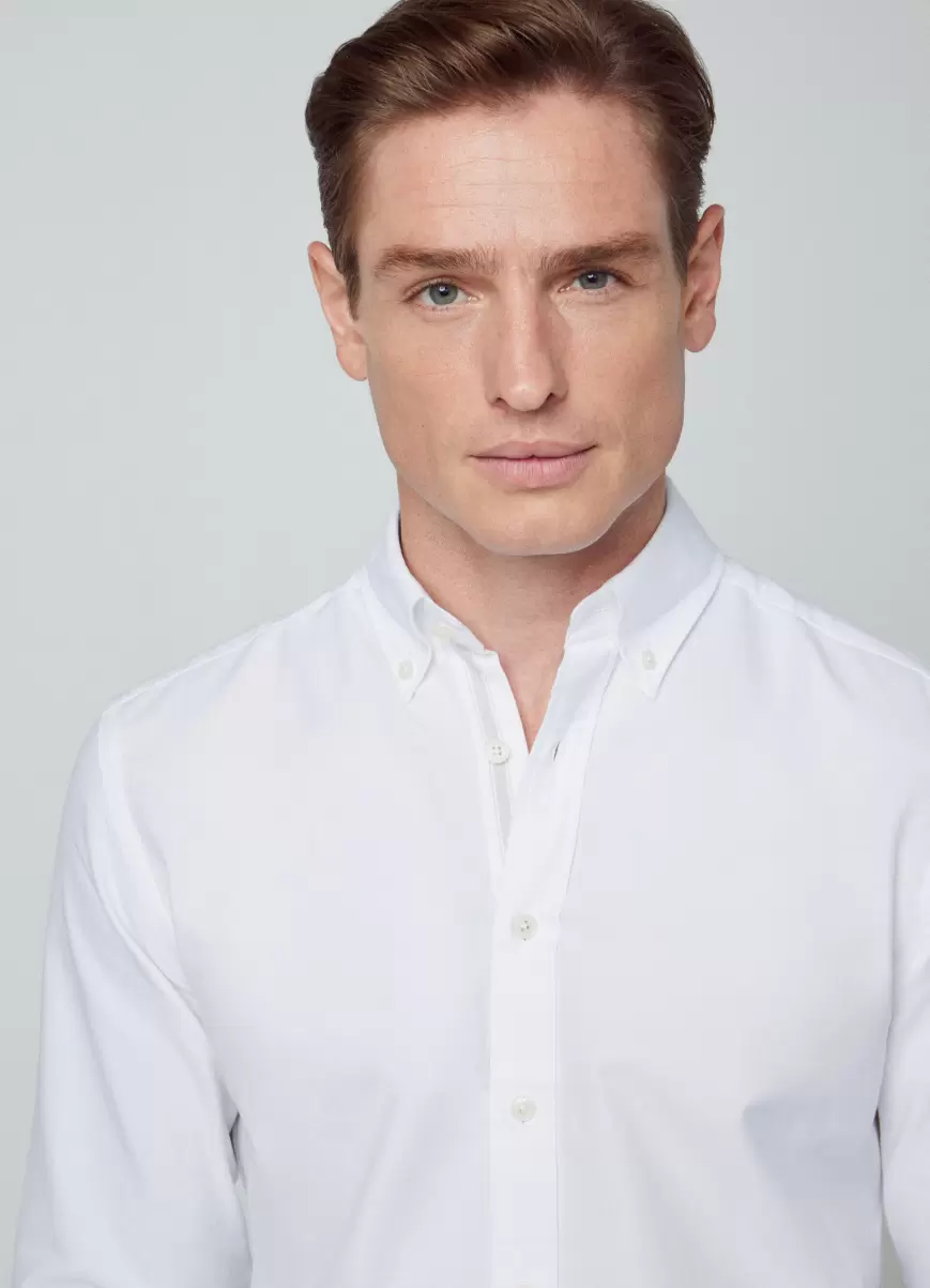 White/Taupe Camisa De Oxford Algodón Fit Slim Diseño Hackett London Camisas Hombre