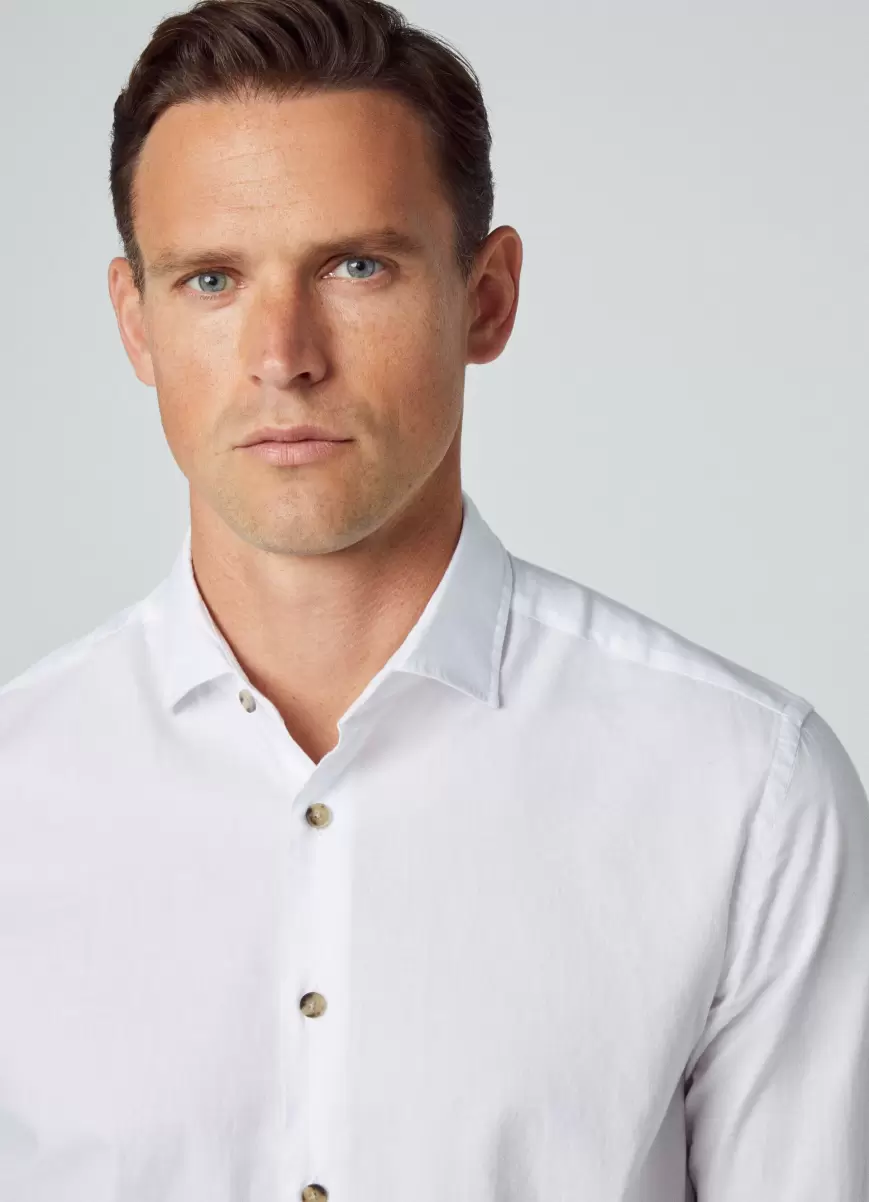 Hackett London Hombre White Fit Slim Camisa Sarga Algodón Camisas Popularidad - 1
