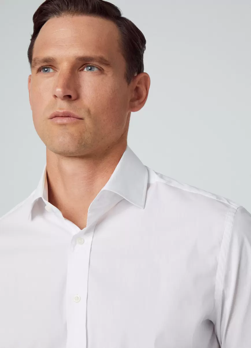 Camisa De Algodón Popelín Fit Slim Hombre Camisas Diseño White Hackett London - 1