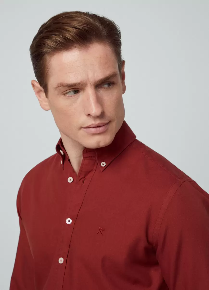 Camisa Algodón Oxford Fit Slim Comercio Camisas Hombre Brick Red Hackett London - 1