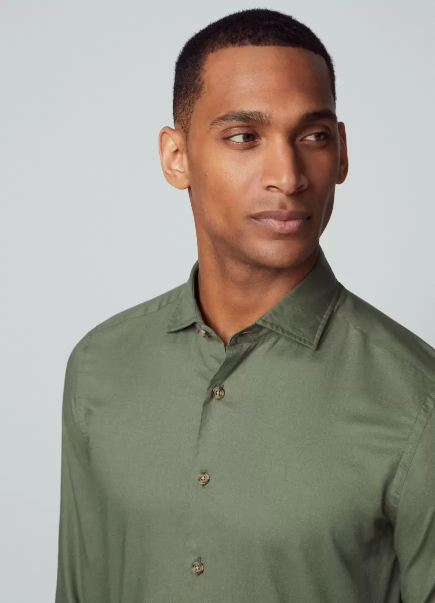 Green Camisas Hackett London Fit Slim Camisa Sarga Algodón Recomendar Hombre - 1