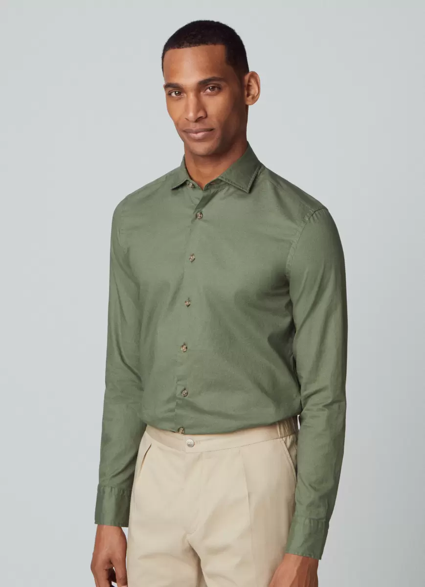 Green Camisas Hackett London Fit Slim Camisa Sarga Algodón Recomendar Hombre - 4