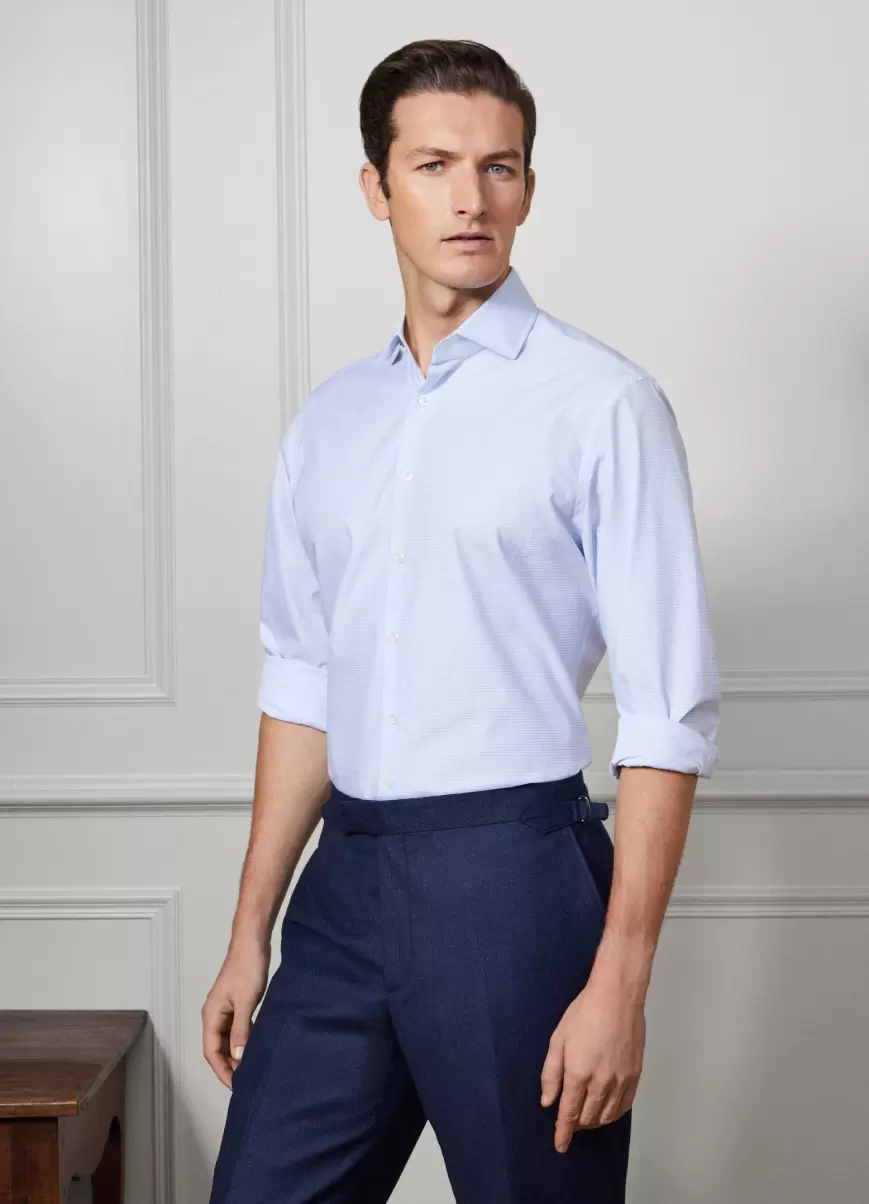 White/Blue Hombre Camisa De Cuadros Fit Clásico Camisas Hackett London Exclusivo
