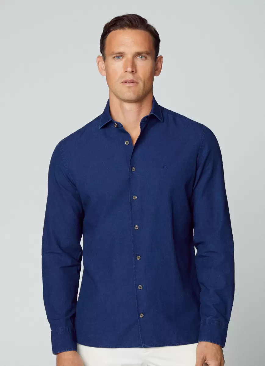 Ultimo Modelo Hombre Camisa Denim Fit Slim Indigo Blue Hackett London Camisas - 4