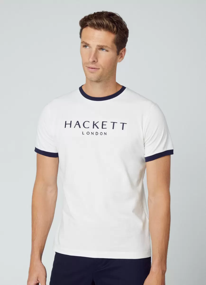 Hombre Hackett London Camiseta Heritage Con Logo Bordado Salida Antique White Camisetas - 1