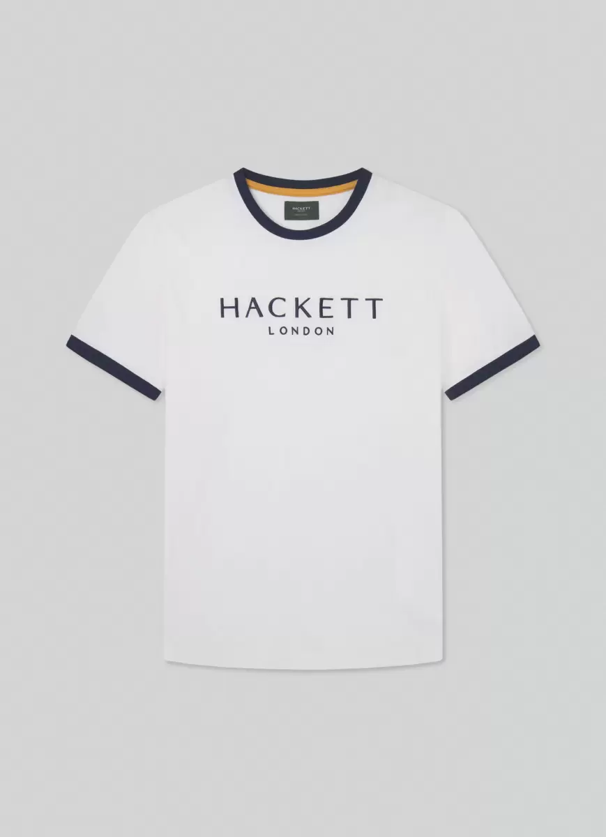 Hombre Hackett London Camiseta Heritage Con Logo Bordado Salida Antique White Camisetas - 4