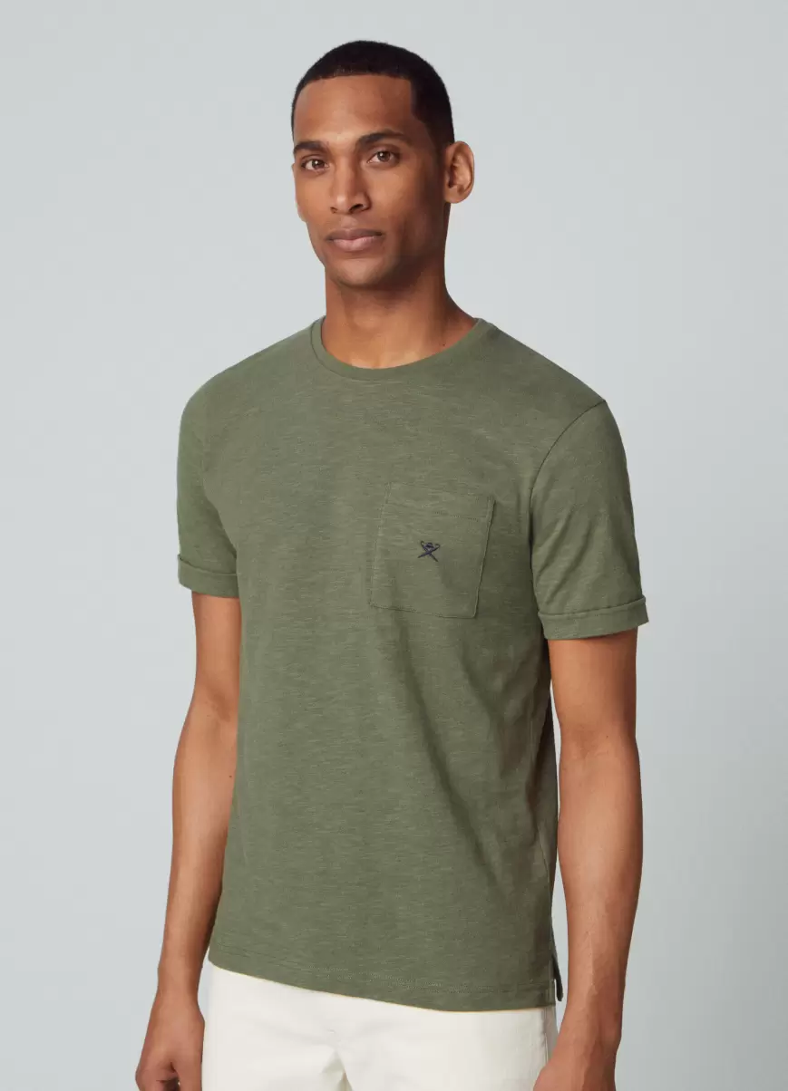 Hackett London Camiseta Bolsillo Logo Bordado Camisetas Elegante Olive Green Hombre - 1