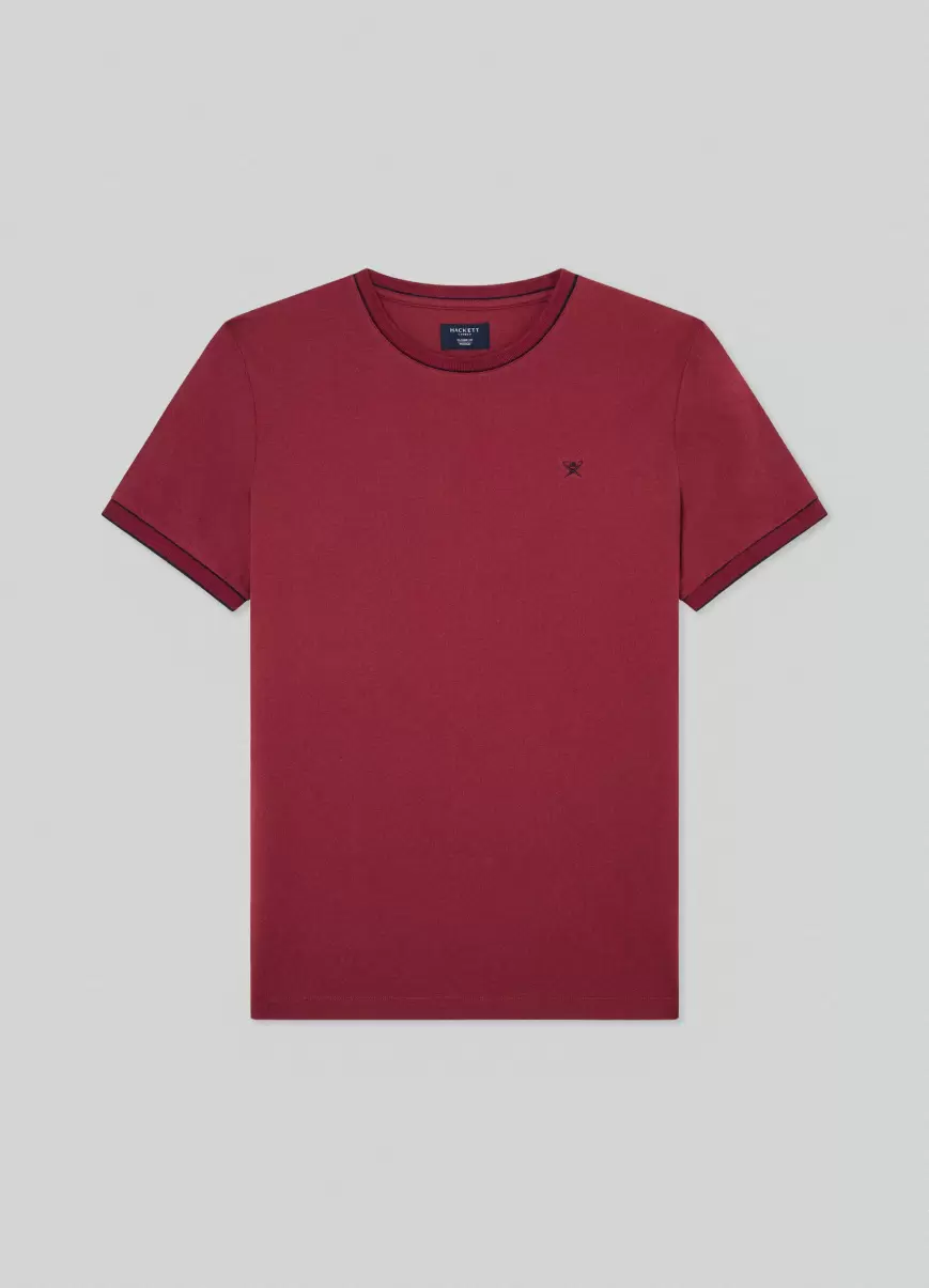Hombre Hackett London Camisetas Barato Berry Purple Camiseta Ribetes Logo Bordado - 4