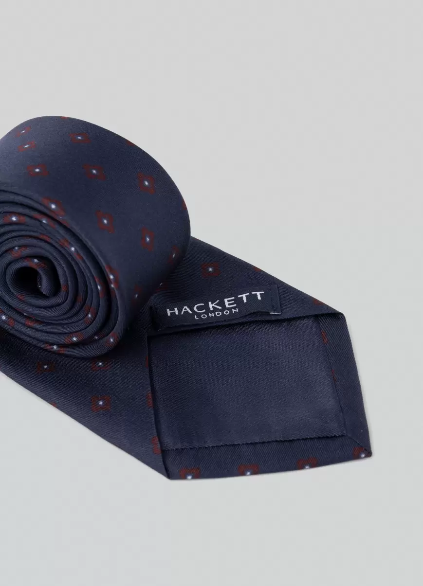 Hombre Corbatas Y Pañuelos De Bolsillo Hackett London Corbata Seda Estampado Flores Comercio Navy - 1