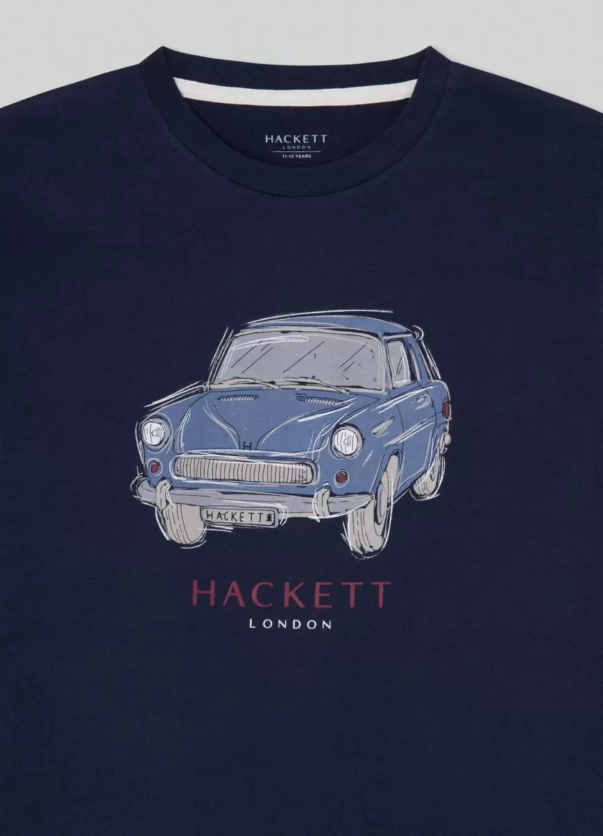 Hombre Navy Clásico Hackett London Camiseta Estampado Coche Vintage Camisetas Y Sudaderas - 2
