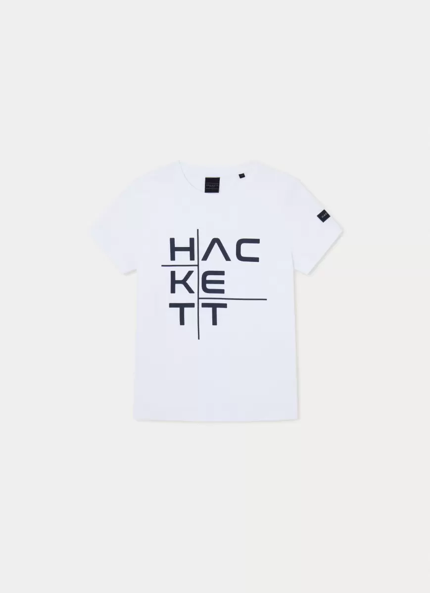 Garantizado White Hackett London Camisetas Y Sudaderas Camiseta Logo Estampado Fit Clásico Hombre