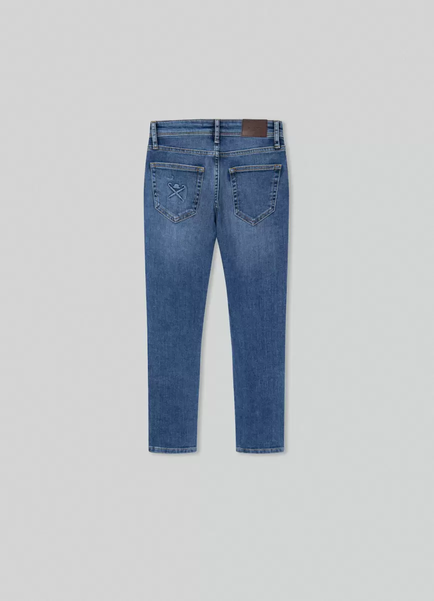 Denim Blue Hackett London Hombre Calidad Jeans Denim Vintage Fit Slim Pantalones - 1