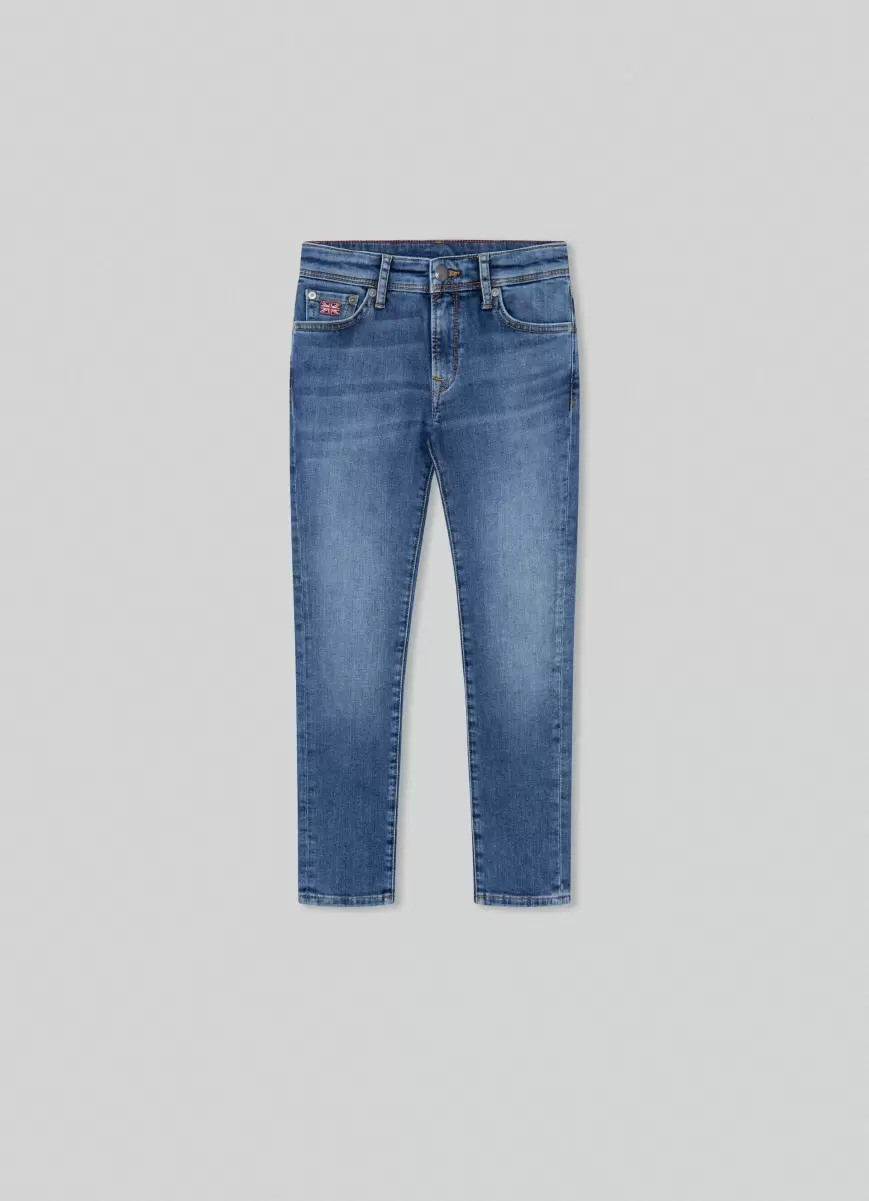 Denim Blue Hackett London Hombre Calidad Jeans Denim Vintage Fit Slim Pantalones
