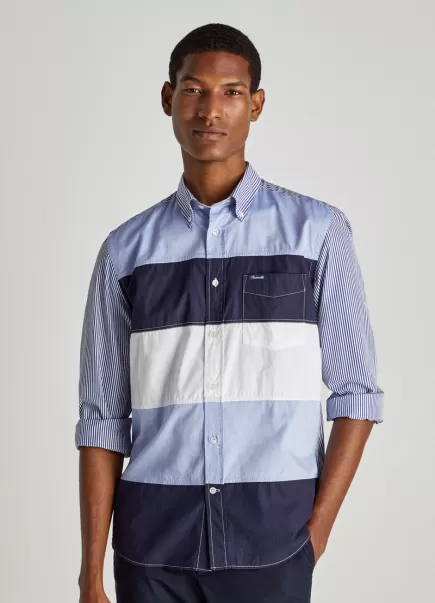 Camisa Color Block Blue/Wht/Navy Camisas Hombre Faconnable