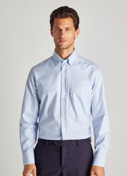Faconnable Horizon Blue Camisa Cuadros Príncipe De Gales Camisas Hombre