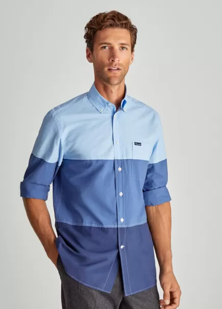 Multi Blue Camisa Popelín Color Block Camisas Hombre Faconnable