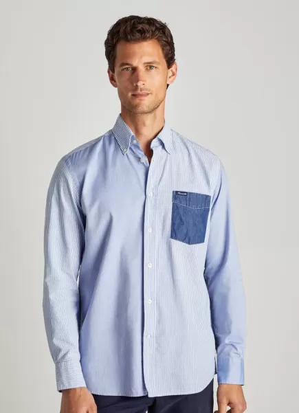 Faconnable Blue/Denim Camisas Icónicas Camisa Oxford Chambray Rayas Hombre