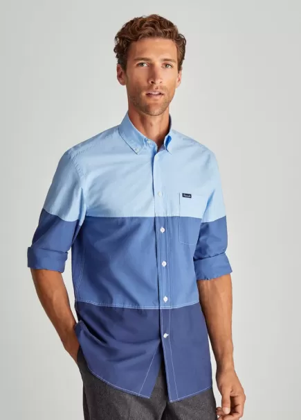 Faconnable Camisa Popelín Color Block Multi Blue Hombre Camisas Icónicas