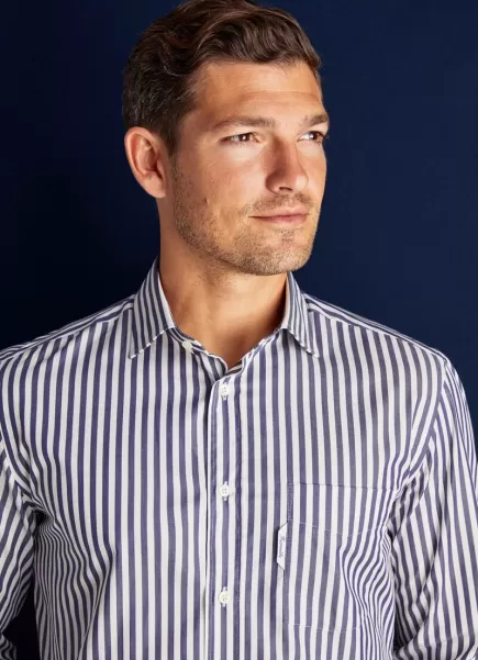 Blue/White Hombre Looks Formales Camisa Sarga Rayas Bengala Faconnable
