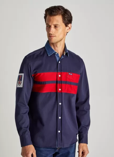 Hombre Faconnable Iconique Capsule New Navy/Red Camisa Rugby Gabardina