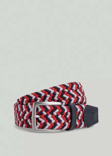 Cinturones Faconnable Red/Off Wht/Navy Hombre Cinturón Trenzado Elástico