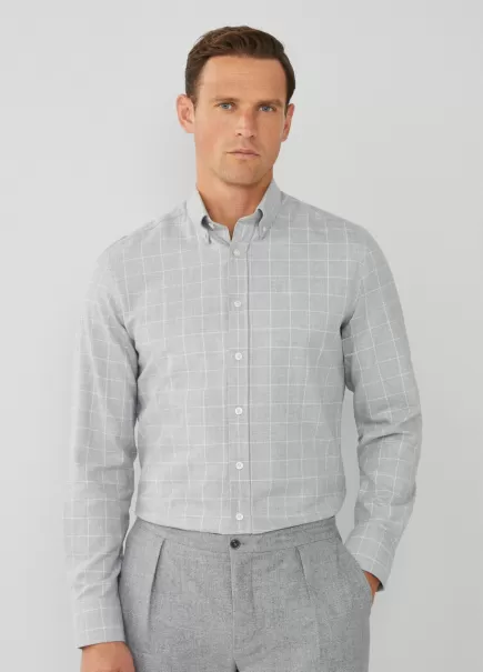 Camisas Hombre Grey/White Camisa De Cuadros Fit Slim Hackett London Barato