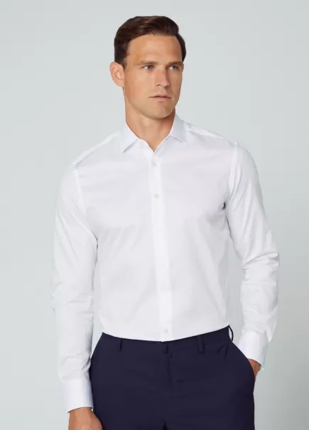 Oferta Especial White Camisa De Sarga Algodón Fit Slim Hombre Camisas Hackett London
