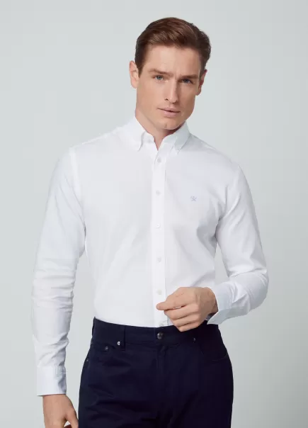 Calidad Camisa Algodón Oxford Fit Slim White Camisas Hackett London Hombre