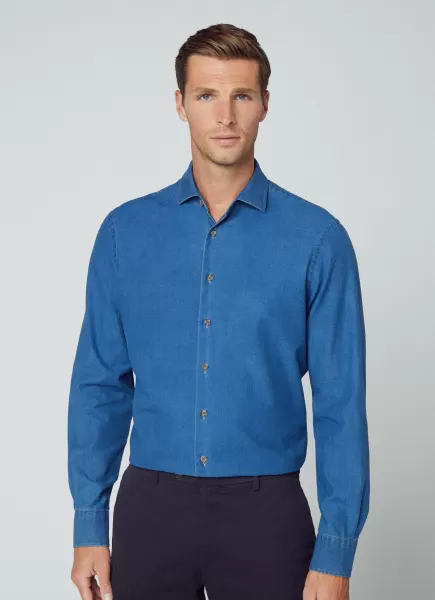 2024 Camisa Denim Fit Clásico Camisas Blue Hackett London Hombre