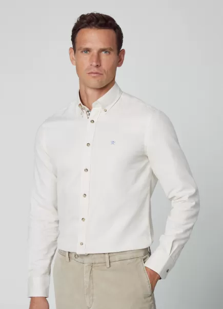 Camisa De Algodón Fit Slim Hackett London Ecru White Camisas Vender Hombre