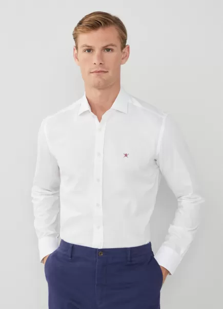 Camisa De Algodón Fit Slim Hackett London Promoción White Hombre Camisas