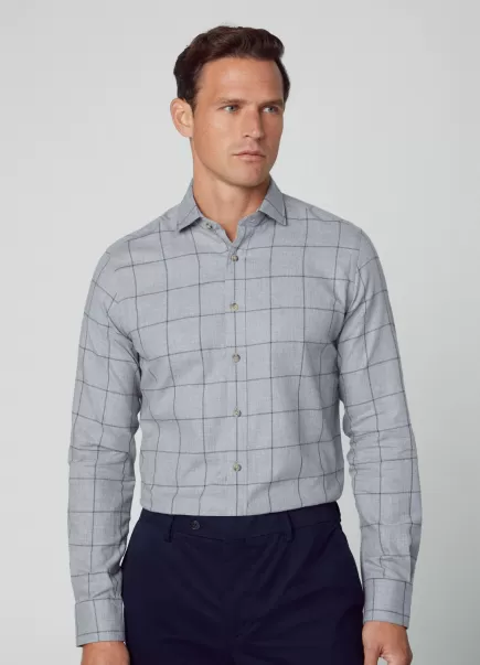Camisas Hombre Comercio Hackett London Camisa Estampado Cuadros Fit Slim Grey