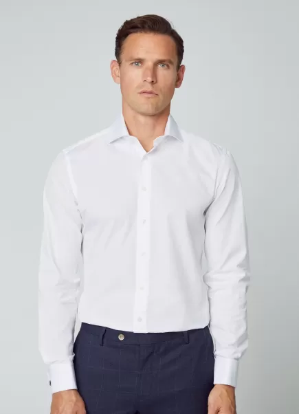 White Hackett London Hombre Camisa Algodón Fit Slim Camisas Costumbre