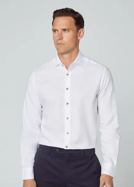 Hackett London Hombre White Fit Slim Camisa Sarga Algodón Camisas Popularidad
