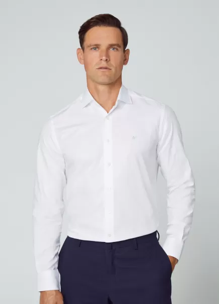 Hackett London Camisas Camisa Algodón Elástico Fit Slim White Precio Razonable Hombre