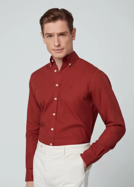 Camisa Algodón Oxford Fit Slim Comercio Camisas Hombre Brick Red Hackett London